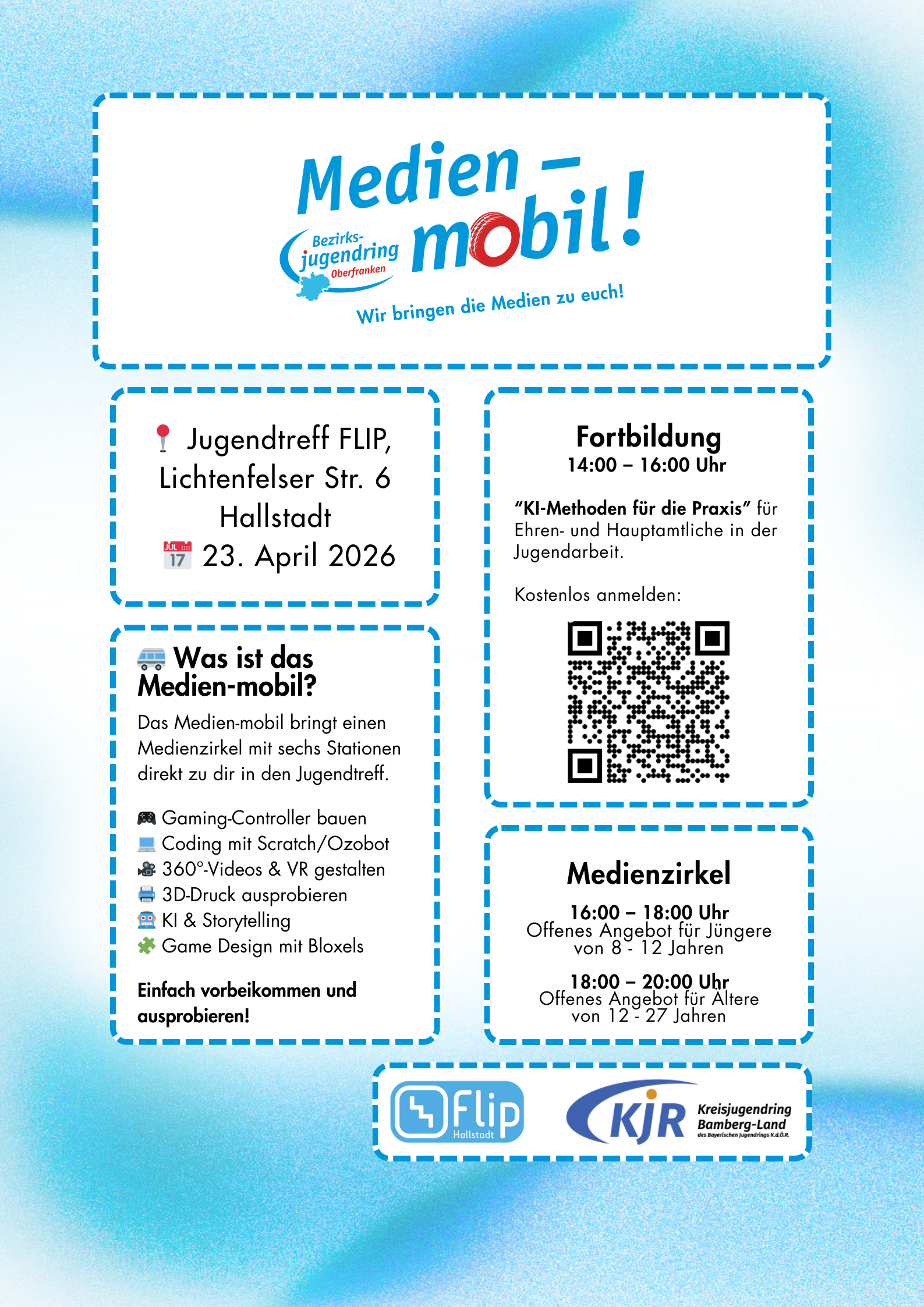 Infoplakat zu der Veranstaltung 'Medien-mobil im Flip' am 23.04.26