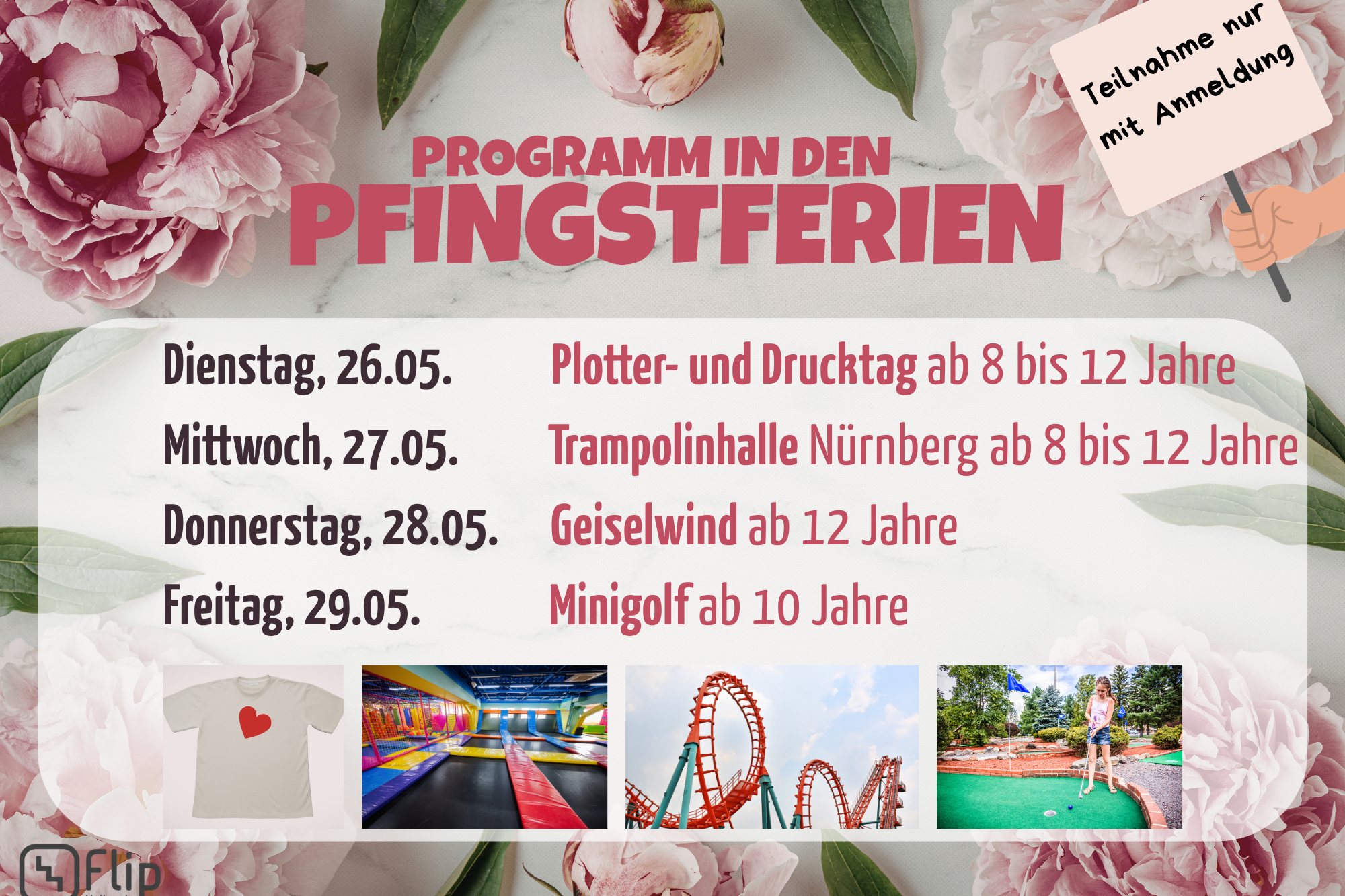 Übersicht über das Programm in der ersten Ferienwoche zu Pfingsten 2026