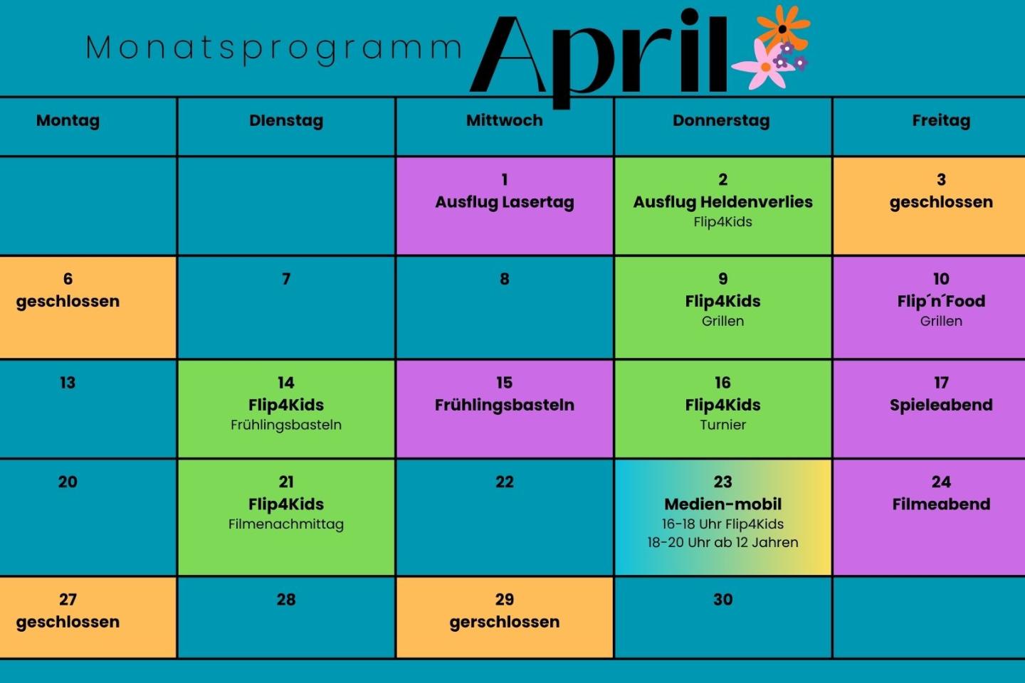 Hier finden Sie das Monatsprogramm mit allen relevanten Informationen zu Angeboten im April